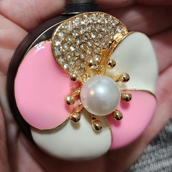 NEW Flower Pink White Enamel Rhinestone Badge Name Tag ID Clip Nurse Medical Job - Picture 9 of 11